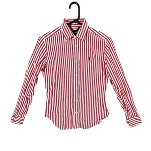 RALPH LAUREN SPORT WOMENS SHIRT RED WHITE STRIPE SIZE 6